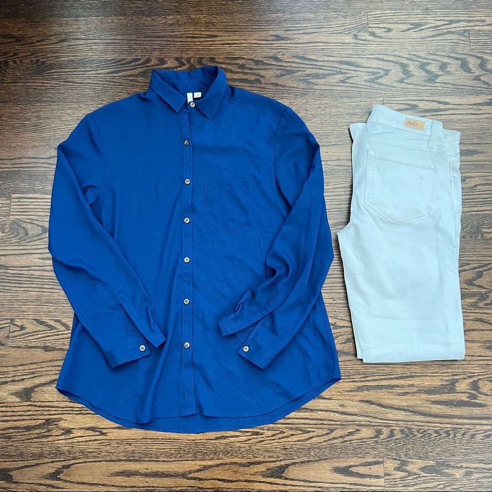 blue button up shirt